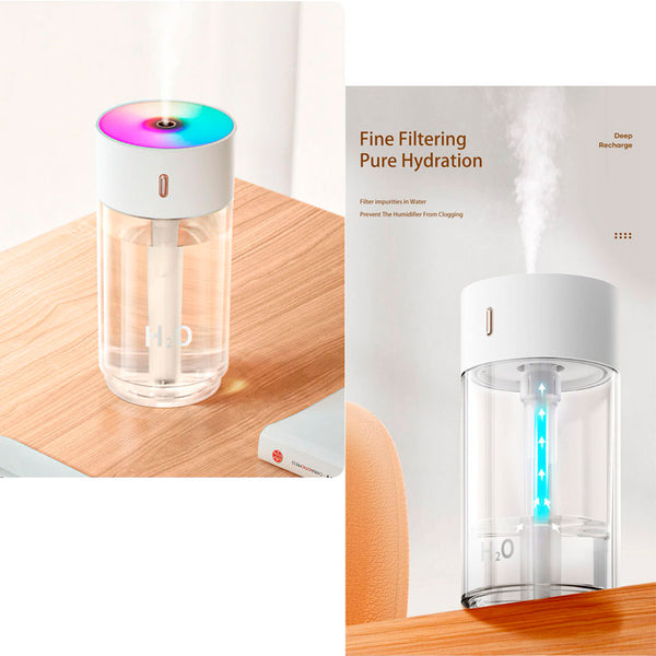 Humidificador Difusor de Aromas Recargable Luz Led colores 280 ml