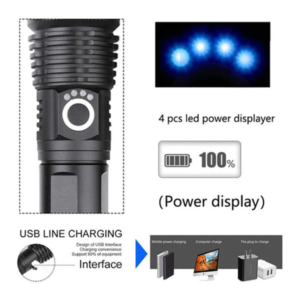 Linterna Luz Led de Largo Alcance Batería Recargable